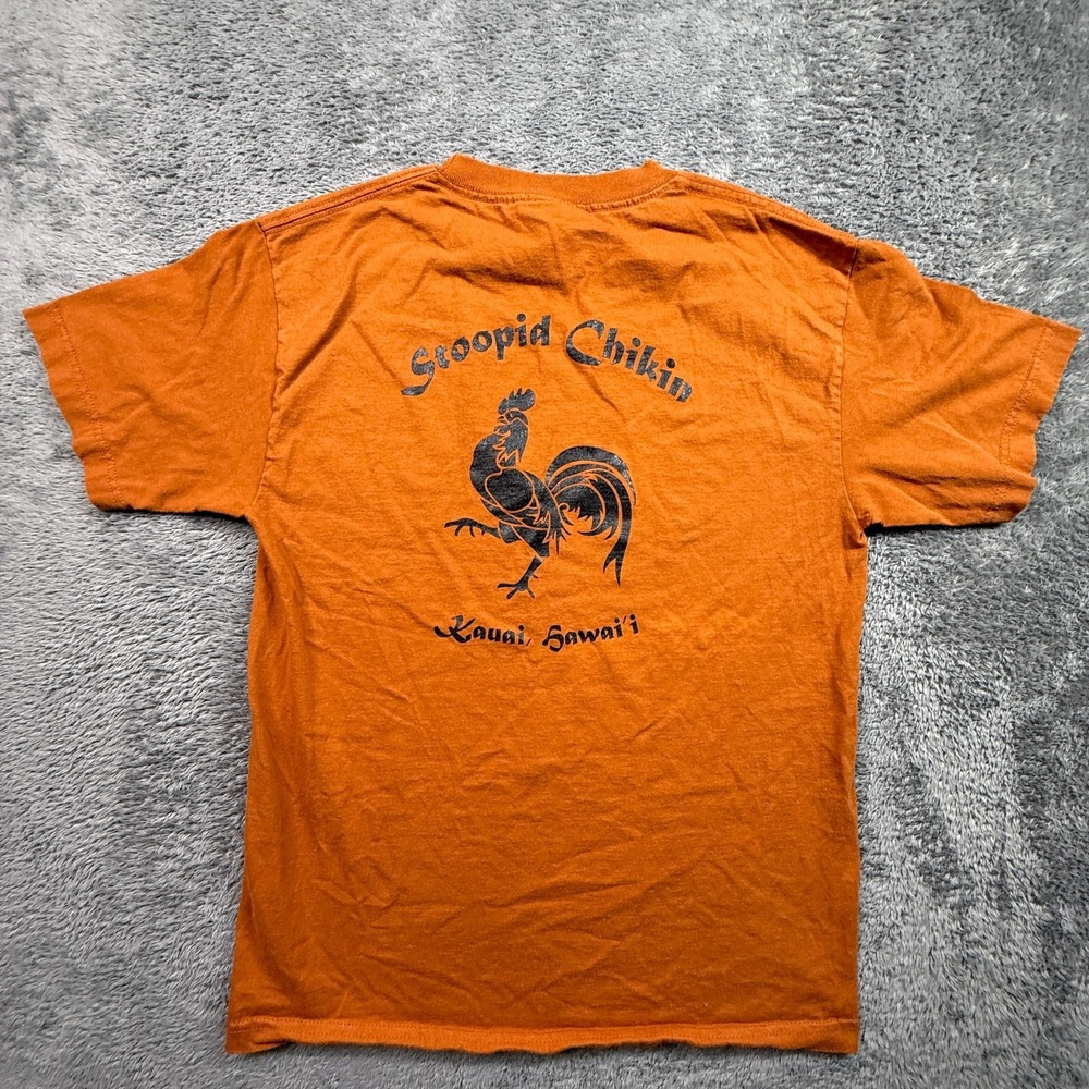 Kauai Sawai'i' Stoopid Chikin Shirt Funny Tee Orange Crew Neck Mens M